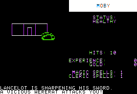 The Standing Stones (Apple II) screenshot: Entered the dungeon and I am immediately attacked.