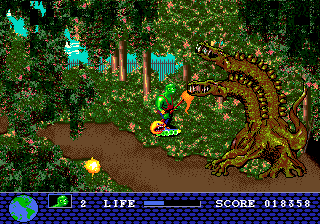 Toxic Crusaders (Genesis) screenshot: Mid-level boss in the park