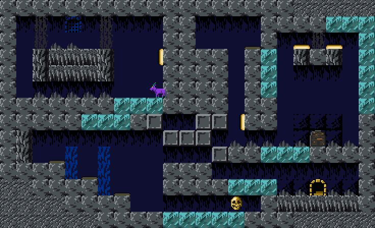 Escape Goat (Browser) screenshot: A level with slippery ice blocks