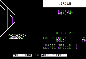 The Standing Stones (Apple II) screenshot: A new Knight finds some gold.