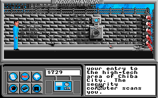 Neuromancer (Apple IIgs) screenshot: A high security zone - just the place for a hacker!