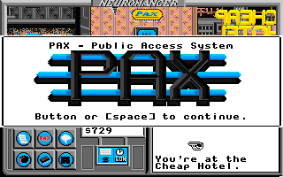 Neuromancer (Apple IIgs) screenshot: The PAX system.