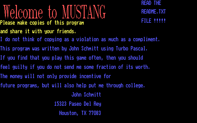 Mustang (DOS) screenshot: Starting screen