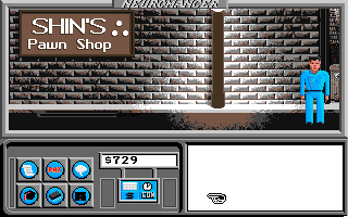Neuromancer (Apple IIgs) screenshot: Near the pawn shop.