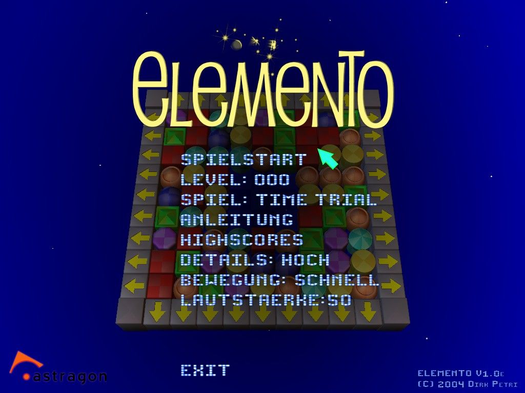 Elemento (Windows) screenshot: Menue