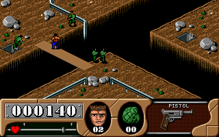 Arnie Savage: Combat Commando (DOS) screenshot: Enemy appears from the hole