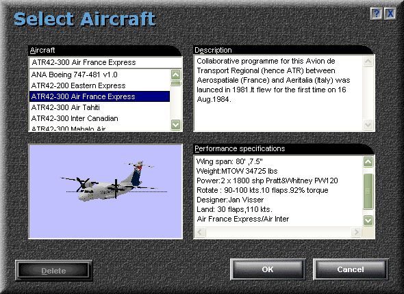 VIP Ultimate Classic Wings: The Collection (Windows) screenshot: The aircraft appear in the simulator's library. Most are loosly grouped by name, such as these ATR variants, but others like the preceding ANA Boeings appear on their own