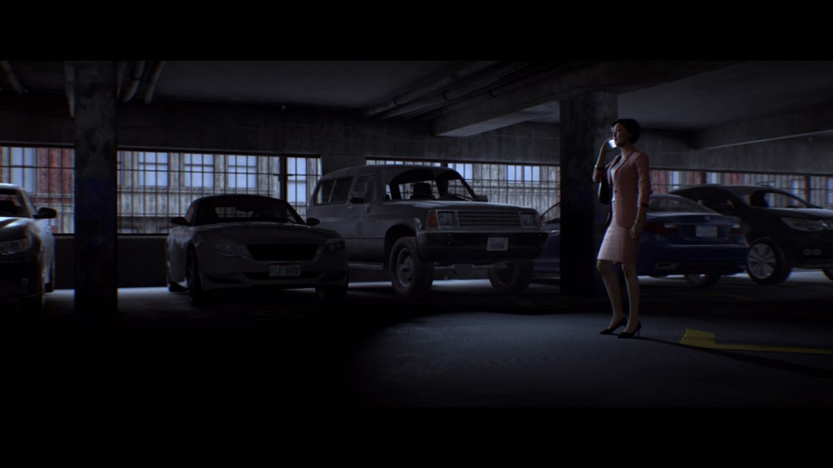 Hidden Agenda (PlayStation 4) screenshot: TV screen (PS4) - The parking lot