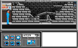 Neuromancer (Apple IIgs) screenshot: Looks like someone shouldn't have played with gasoline and matches...