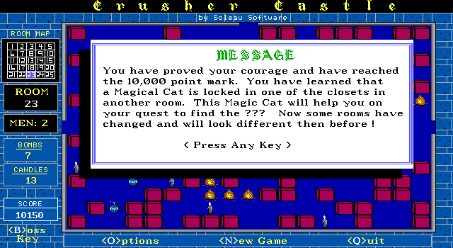 Crusher Castle II (DOS) screenshot: I made it to 10.000 points! Now where's that cat?