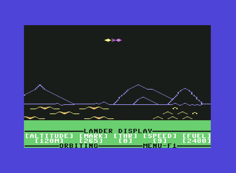 Jupiter Mission 1999 (Commodore 64) screenshot: Landing on a moon