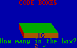 Fun School 2: For the Over-8s (DOS) screenshot: 'Code boxes' is a binary game