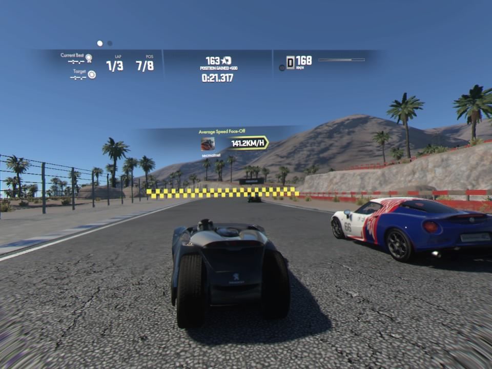 Driveclub VR (PlayStation 4) screenshot: Passing one of the opponents while driving in 3rd-person perspective