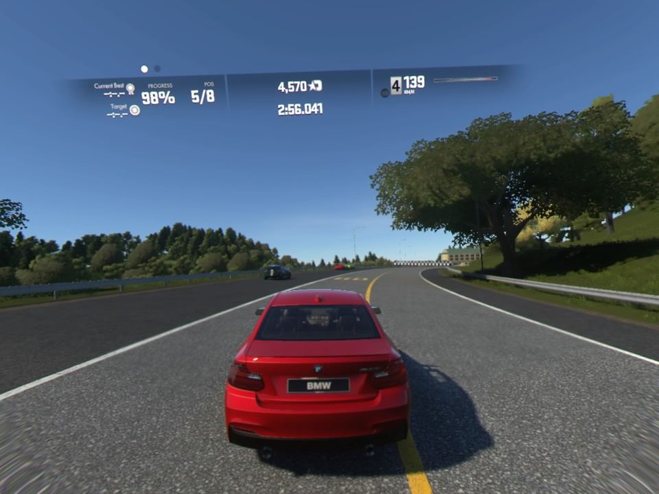 Driveclub VR (PlayStation 4) screenshot: Wide road is always easier to navigate and favors speed over skill