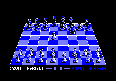 Cyrus II Chess (Amstrad CPC) screenshot: A game in progress