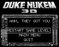 Duke Nukem 3D (Game.Com) screenshot: Post death options