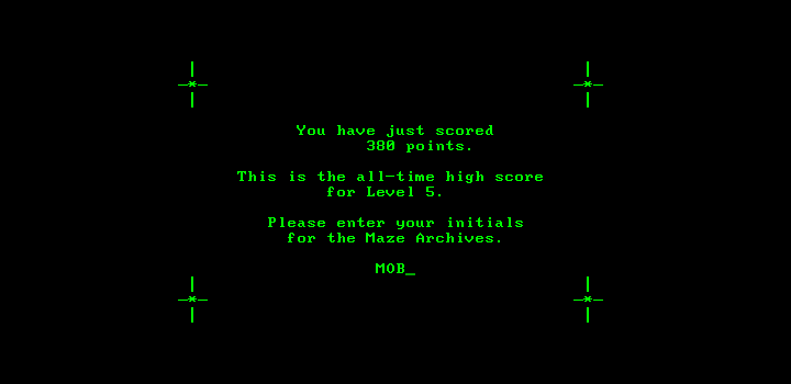 One Hundred and One Monochrome Mazes (DOS) screenshot: A new high score!