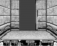 Duke Nukem 3D (Game.Com) screenshot: When you open door it shows you this checkered pattern that would burn your eyes it it were on a big screen.