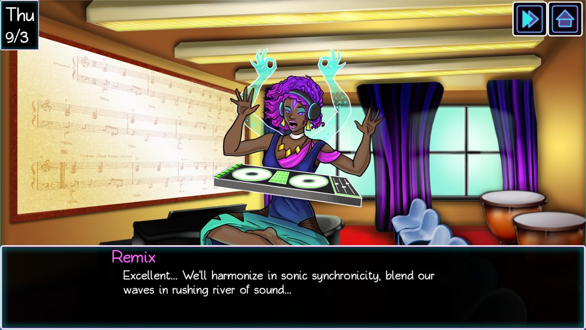 Panic at Multiverse High! (Windows) screenshot: Music Club - featured character: Remix