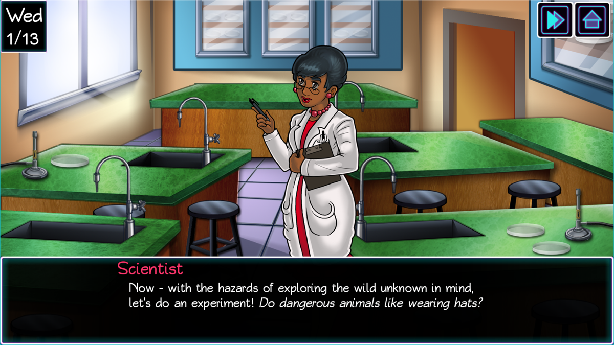 Panic at Multiverse High! (Windows) screenshot: Biology Club - featured character: The Scientist