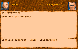 Darghul (DOS) screenshot: The dialogue interface. (Unregistered shareware version)