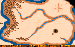 Darghul (DOS) screenshot: On this map we chose our next destination. At this time, we have only one option. (Unregistered shareware version)