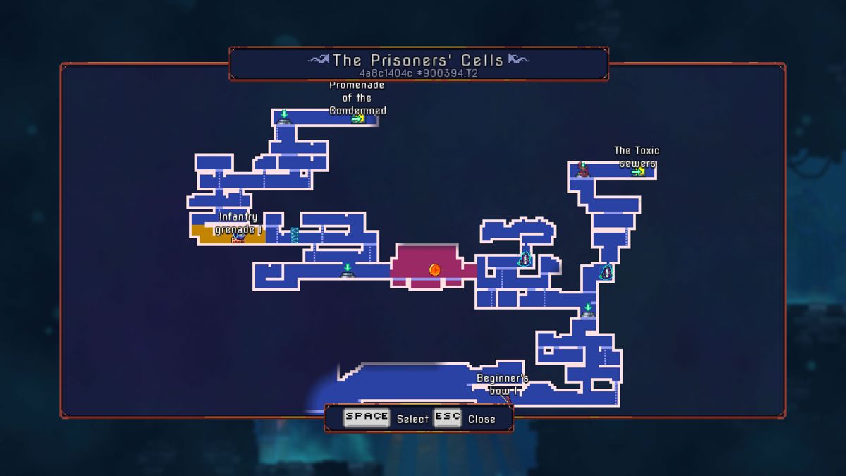 Dead Cells (Windows) screenshot: Map with teleport options (Early Access version)