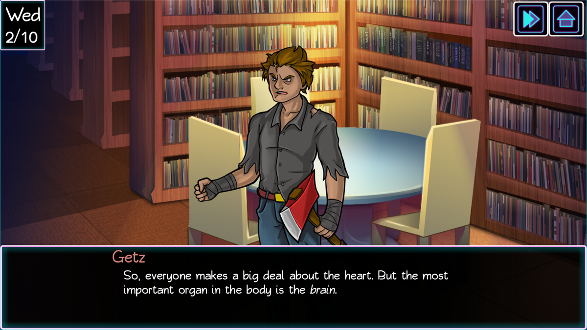 Panic at Multiverse High! (Windows) screenshot: Study Hall - featured character: Getz