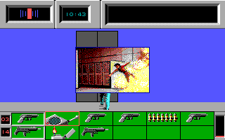 Die Hard (DOS) screenshot: Dropped the bomb down the elevator and saved the cops. The game makes this optional. (EGA)