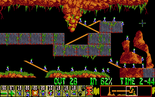 Lemmings (DOS) screenshot: Always looking for new ways to save all Lemmings...