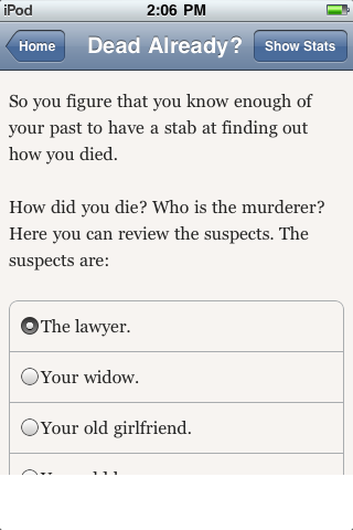 Dead Already? (iPhone) screenshot: Well, whodunnit?