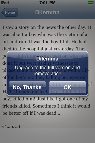 Dilemma (iPhone) screenshot: The game's hidden revenue model, revealed!