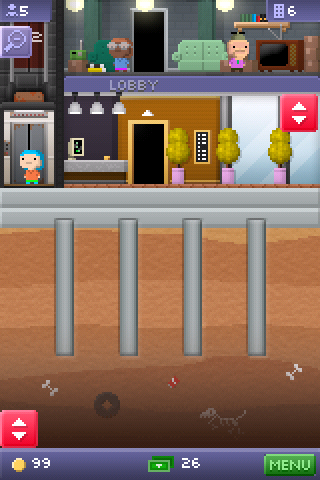 Tiny Tower (iPhone) screenshot: What lies beneath? Not much, actually.