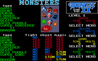 Gauntlet II (Atari ST) screenshot: A few of the monsters you'll encounter