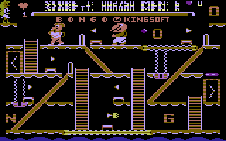 Bongo (Commodore 16, Plus/4) screenshot: Being chased on level 2