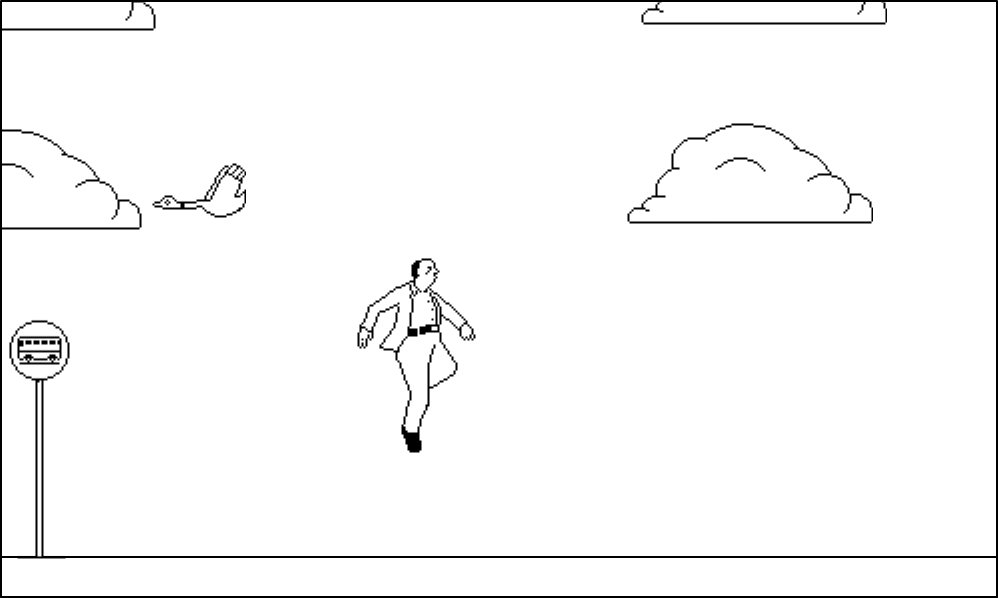 Fly Guy (Browser) screenshot: By pressing up, he takes off and starts flying through the sky.