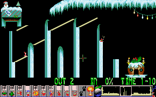 Xmas Lemmings (DOS) screenshot: The game has just four levels - this is the last one