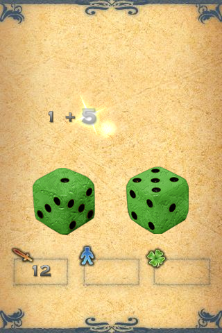 Fighting Fantasy: The Warlock of Firetop Mountain (iPhone) screenshot: I have to provide the random seed, but helpfully it can do the simple arithmetic for me.