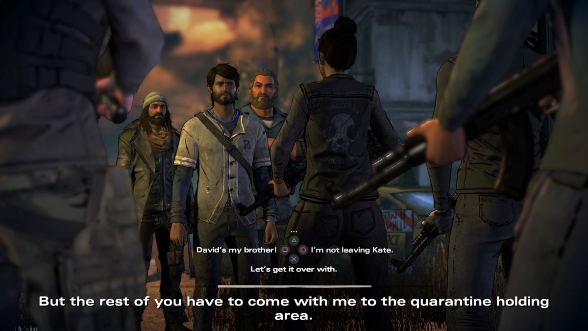 The Walking Dead: A New Frontier - Episode 3 (PlayStation 4) screenshot: No entry before passing through the quarantine