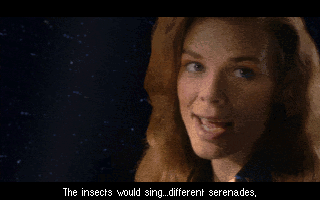 Wing Commander III: Heart of the Tiger (DOS) screenshot: Talking with Flint about her home world. (VGA MODE)