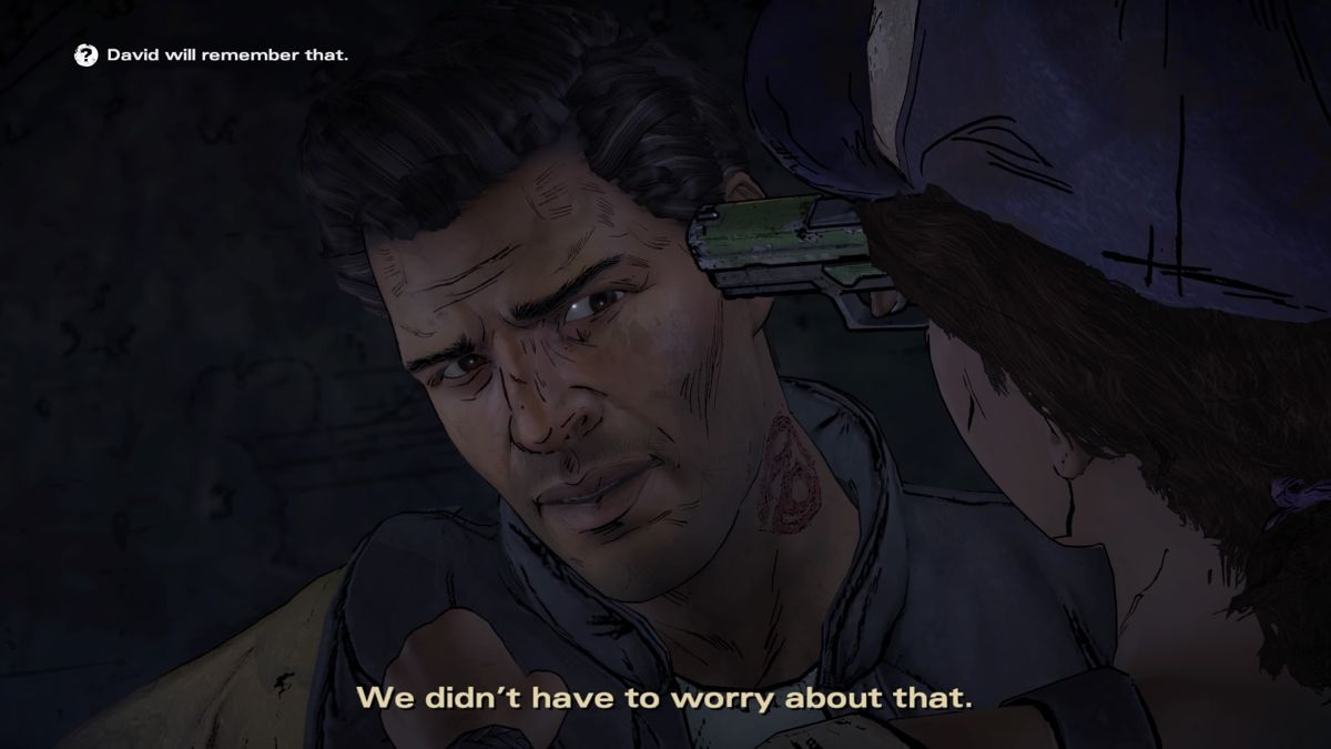 The Walking Dead: A New Frontier - Episode 3 (PlayStation 4) screenshot: Clementine and David have some unfinished business