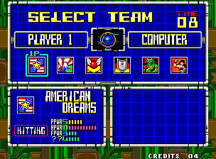 Super Baseball 2020 (Neo Geo) screenshot: Team Selection