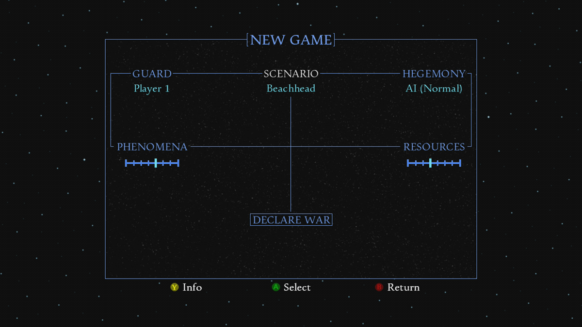 The Adhara War (Xbox 360) screenshot: Setting up a new game (Trial version)