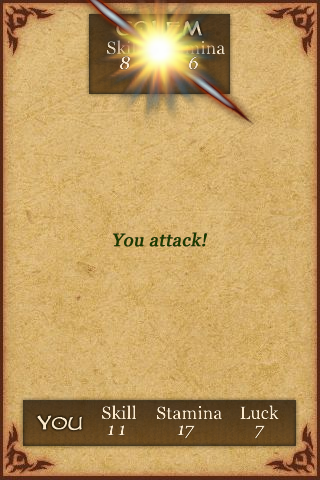 Fighting Fantasy: Citadel of Chaos (iPhone) screenshot: I won that round!