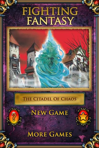 Fighting Fantasy: Citadel of Chaos (iPhone) screenshot: Start menu