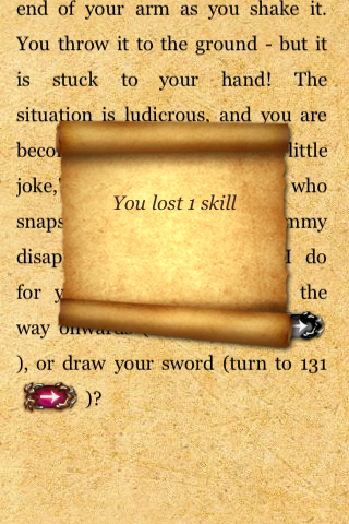 Fighting Fantasy: Citadel of Chaos (iPhone) screenshot: The game dynamically adjusting stats on the fly, as the story demands.