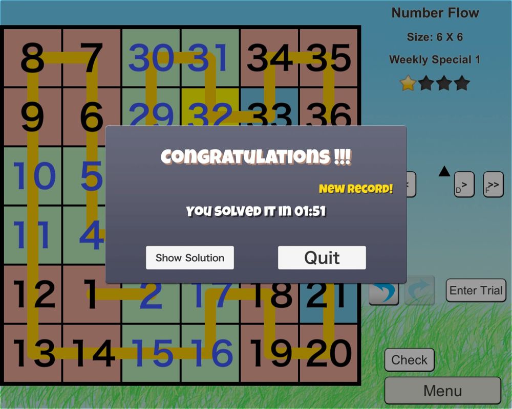 Ultimate Logic Puzzle Collection (Windows) screenshot: Here a puzzle has been successfully completed. The time will show ont he main menu for this puzzle type