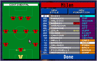 Championship Manager Italia (DOS) screenshot: Team strategy