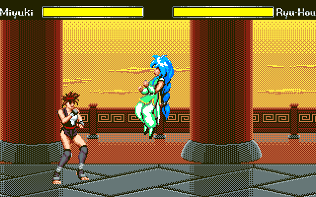 The Queen of Duellist (PC-98) screenshot: Battle in a Chinese palace