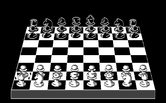 Psion Chess (DOS) screenshot: Playing chess in 3D-board mode